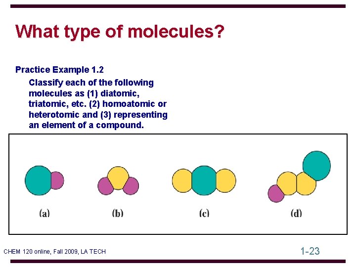 What type of molecules? Practice Example 1. 2 Classify each of the following molecules