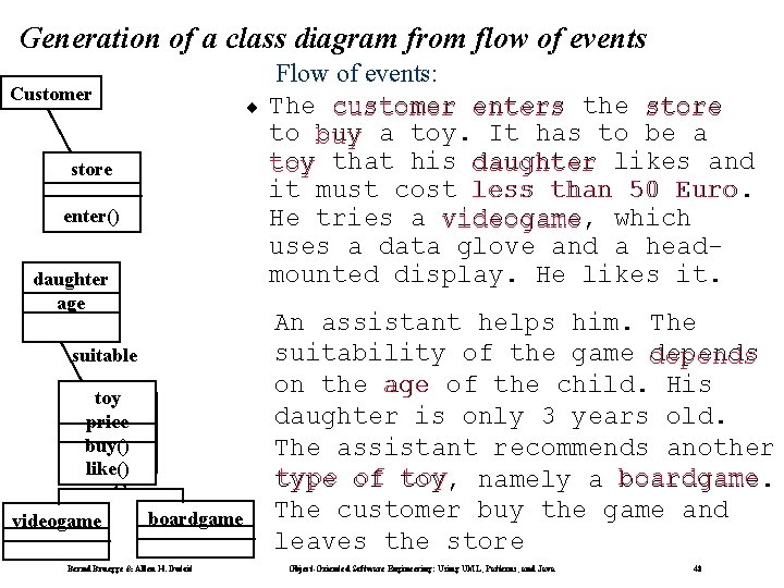 Generation of a class diagram from flow of events Customer ¨ store ? enter()