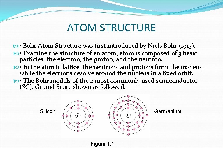 ATOM STRUCTURE • Bohr Atom Structure was first introduced by Niels Bohr (1913). •