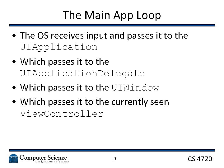 The Main App Loop • The OS receives input and passes it to the