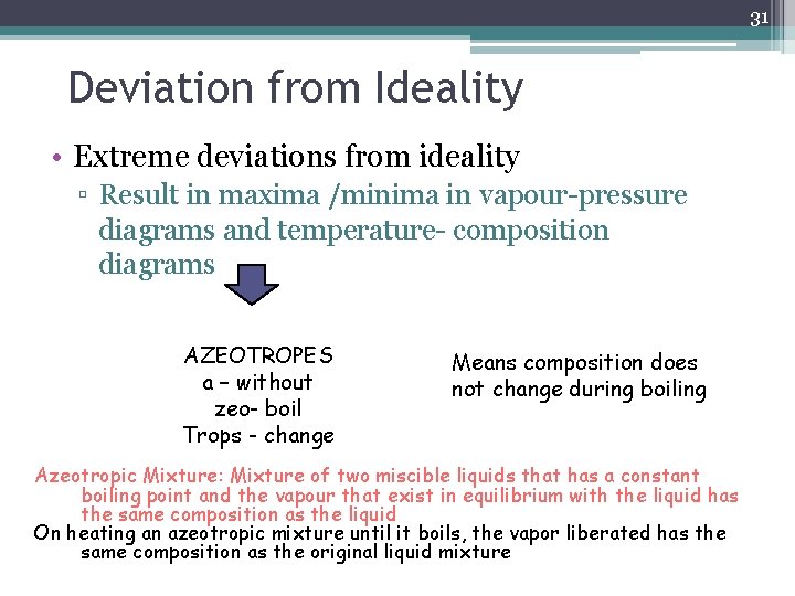 31 Deviation from Ideality • Extreme deviations from ideality ▫ Result in maxima /minima