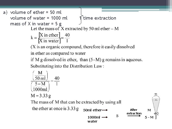 a) volume of ether = 50 ml volume of water = 1000 ml mass