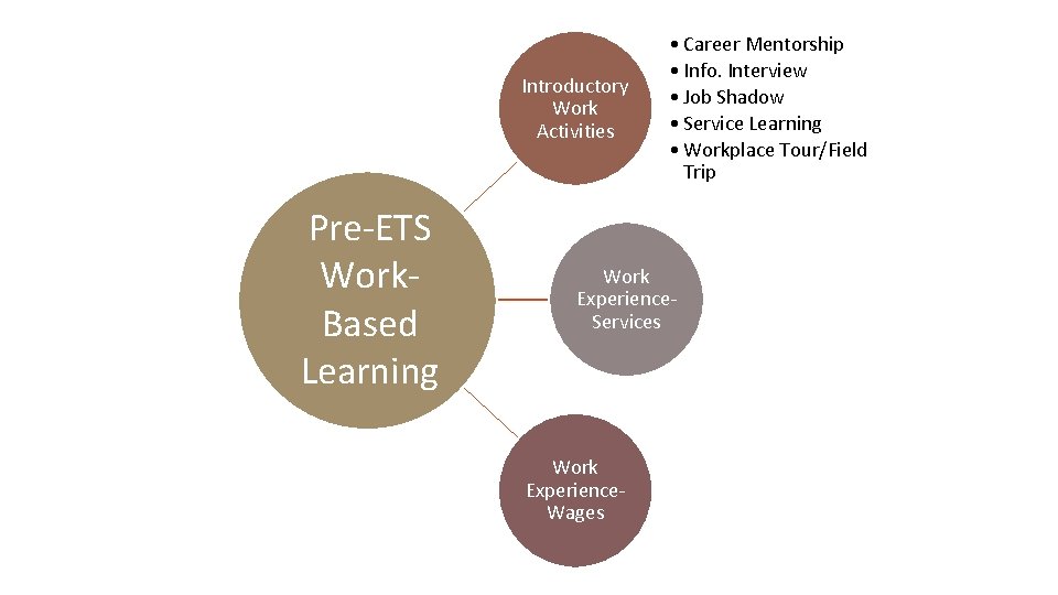 Introductory Work Activities Pre-ETS Work. Based Learning • Career Mentorship • Info. Interview •