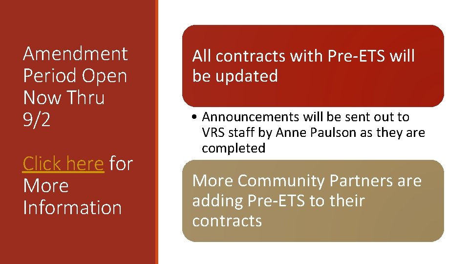 Amendment Period Open Now Thru 9/2 Click here for More Information All contracts with