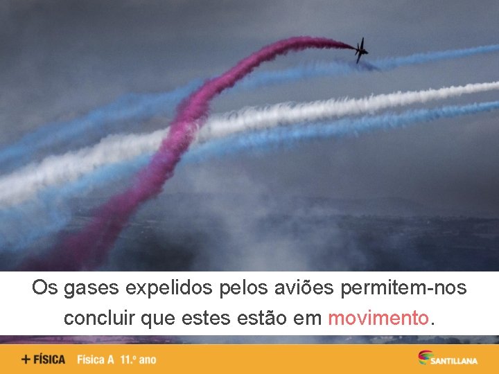 Os gases expelidos pelos aviões permitem-nos concluir que estes estão em movimento. 