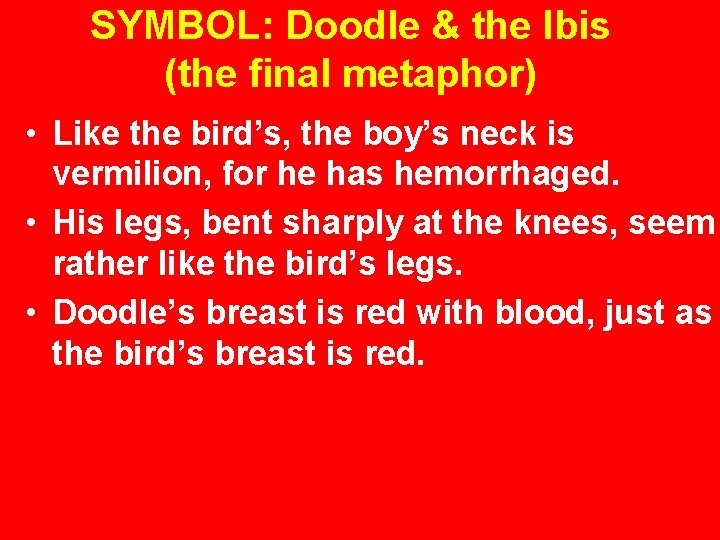 SYMBOL: Doodle & the Ibis (the final metaphor) • Like the bird’s, the boy’s