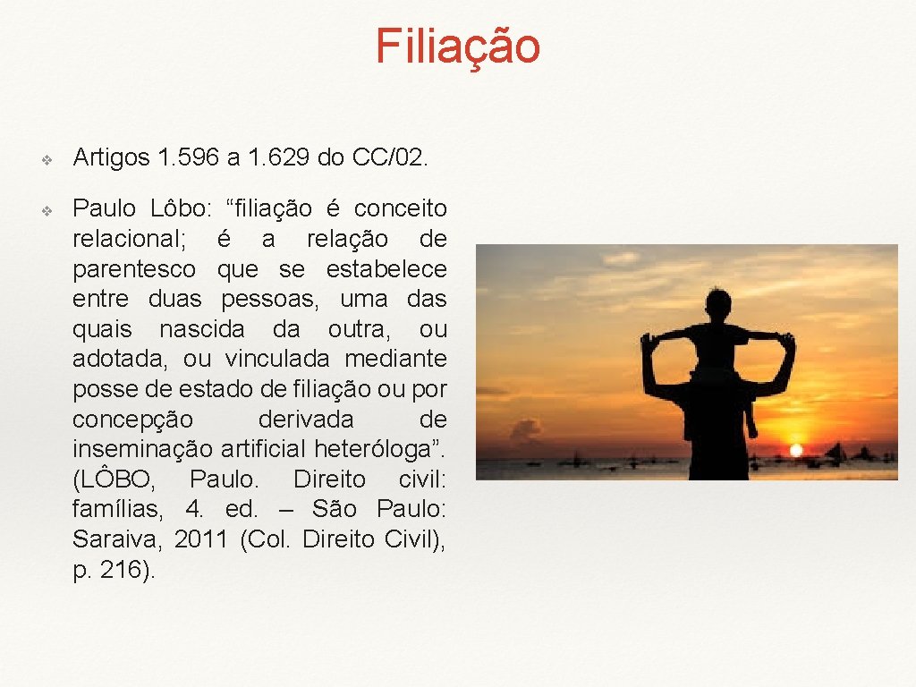Filiação ❖ ❖ Artigos 1. 596 a 1. 629 do CC/02. Paulo Lôbo: “filiação