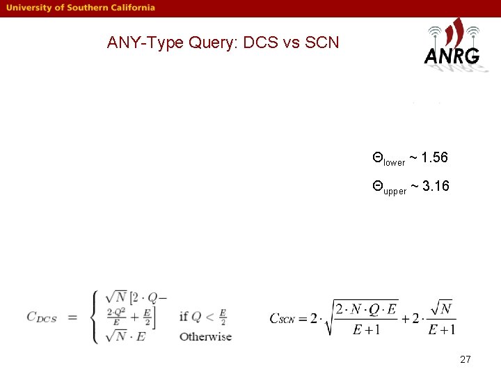 ANY-Type Query: DCS vs SCN Θlower ~ 1. 56 Θupper ~ 3. 16 27