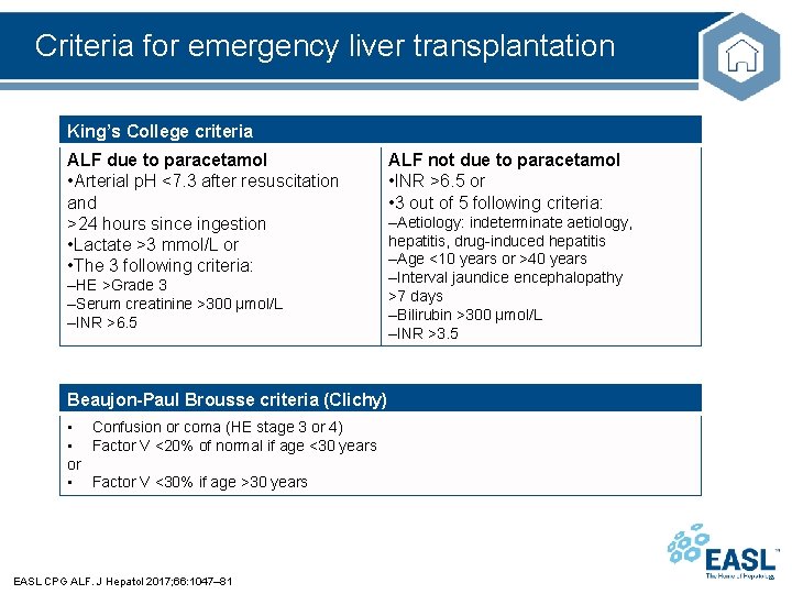 Criteria for emergency liver transplantation King’s College criteria ALF due to paracetamol • Arterial