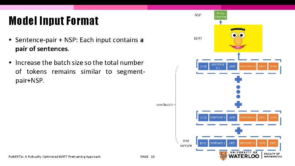 Model Input Format § Sentence-pair + NSP: Each input contains a pair of sentences.