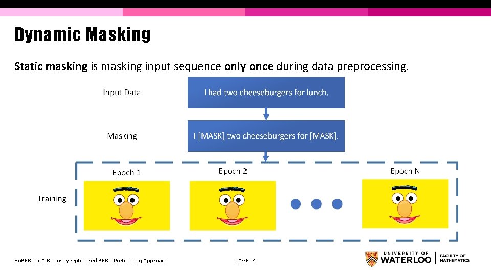Dynamic Masking Static masking is masking input sequence only once during data preprocessing. Ro.