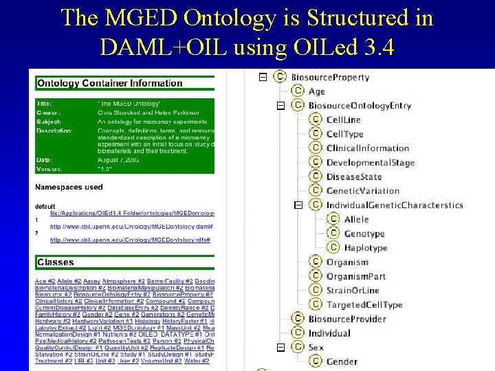 The MGED Ontology is Structured in DAML+OIL using OILed 3. 4 The MGED Ontology is Structured in DAML+OIL using OILed 3. 4