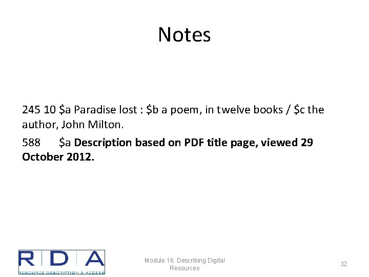 Notes 245 10 $a Paradise lost : $b a poem, in twelve books /