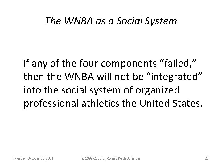 The WNBA as a Social System If any of the four components “failed, ”