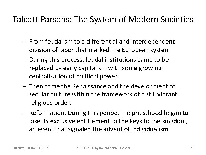 Talcott Parsons: The System of Modern Societies – From feudalism to a differential and