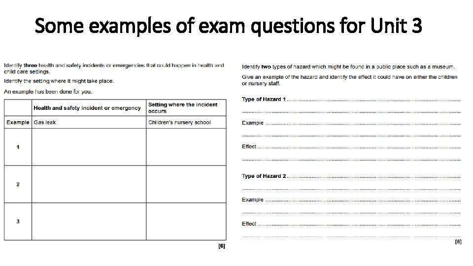 Some examples of exam questions for Unit 3 