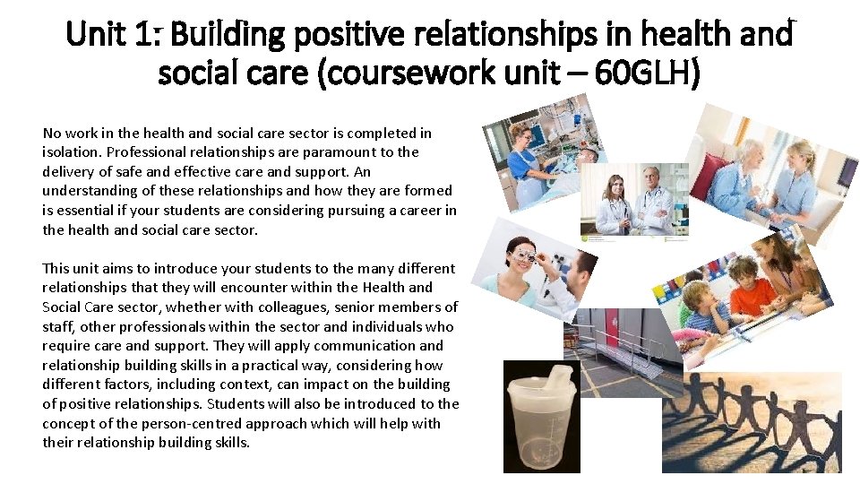 Unit 1: Building positive relationships in health and social care (coursework unit – 60