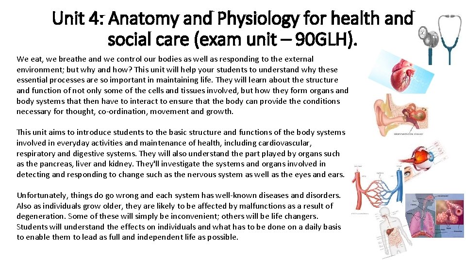 Unit 4: Anatomy and Physiology for health and social care (exam unit – 90