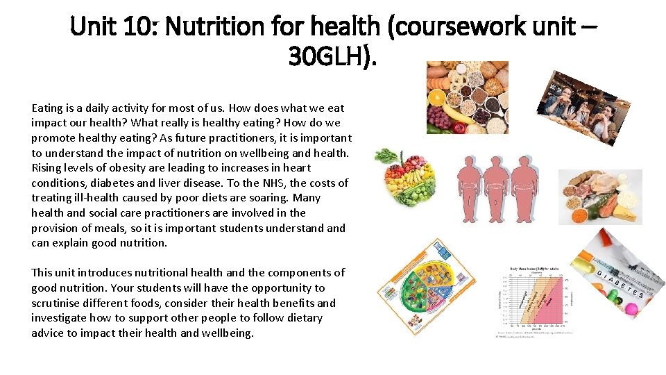Unit 10: Nutrition for health (coursework unit – 30 GLH). Eating is a daily