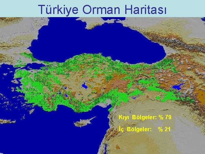 Türkiye Orman Haritası Kıyı Bölgeler: % 79 İç Bölgeler: % 21 