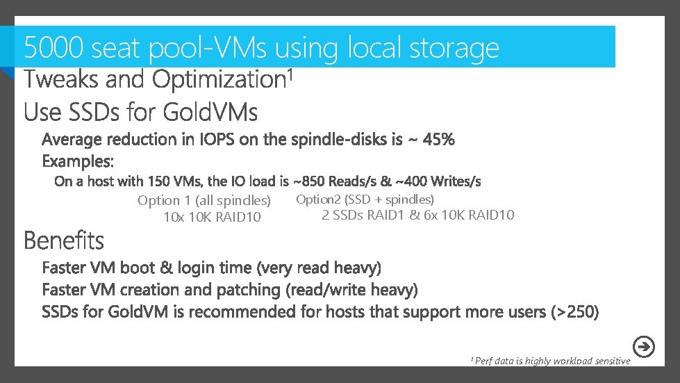 5000 seat pool-VMs using local storage Option 1 (all spindles) 10 x 10 K