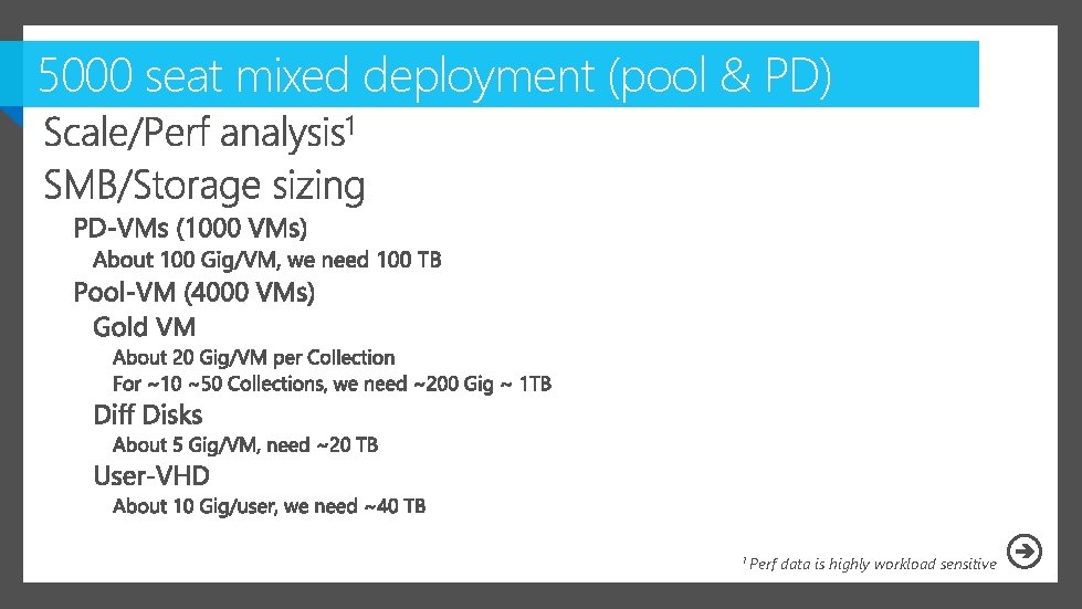 5000 seat mixed deployment (pool & PD) 1 Perf data is highly workload sensitive