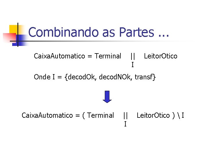 Combinando as Partes. . . Caixa. Automatico = Terminal || I Leitor. Otico Onde