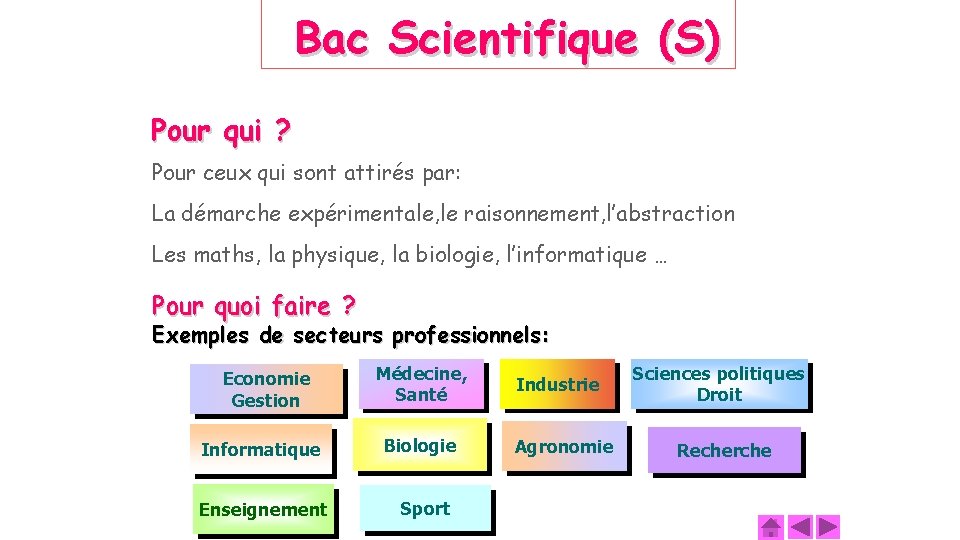 Bac Scientifique (S) Pour qui ? Pour ceux qui sont attirés par: La démarche