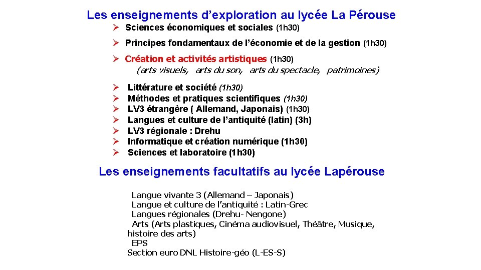 Les enseignements d’exploration au lycée La Pérouse Sciences économiques et sociales (1 h 30)