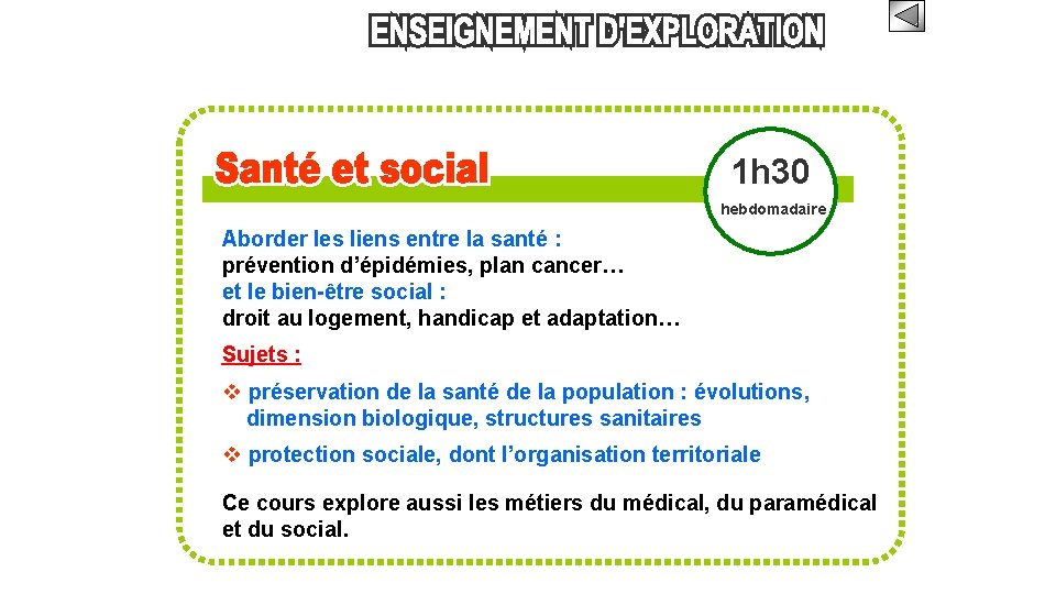 1 h 30 hebdomadaire Aborder les liens entre la santé : prévention d’épidémies, plan