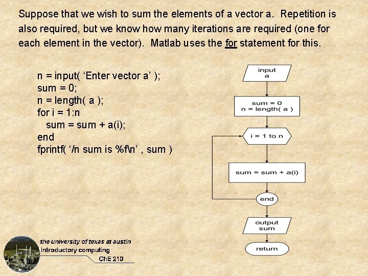 Suppose that we wish to sum the elements of a vector a. Repetition is Suppose that we wish to sum the elements of a vector a. Repetition is