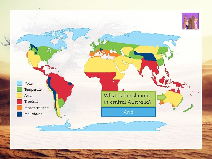 What is the climate in central Australia? Arid 