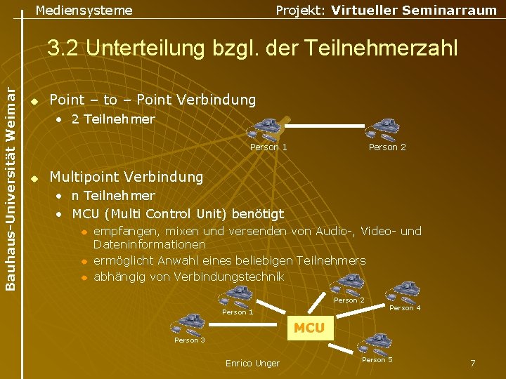 Mediensysteme Projekt: Virtueller Seminarraum Bauhaus-Universität Weimar 3. 2 Unterteilung bzgl. der Teilnehmerzahl u Point