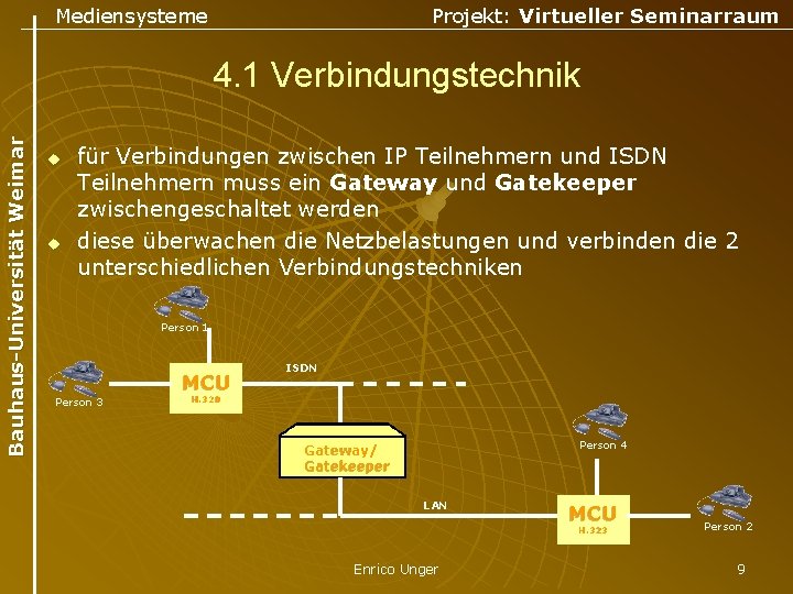 Mediensysteme Projekt: Virtueller Seminarraum Bauhaus-Universität Weimar 4. 1 Verbindungstechnik u u für Verbindungen zwischen