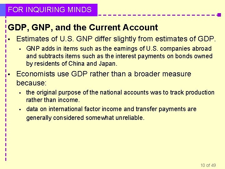 FOR INQUIRING MINDS GDP, GNP, and the Current Account § Estimates of U. S.