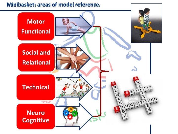 Minibasket: areas of model reference. Motor Functional Social and Relational Technical Neuro Cognitive 