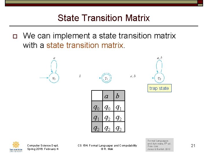 State Transition Matrix o We can implement a state transition matrix with a state
