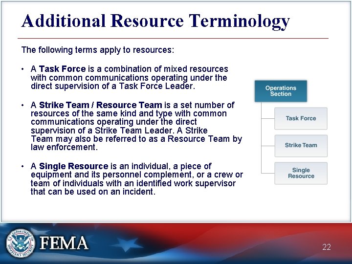 Additional Resource Terminology The following terms apply to resources: • A Task Force is