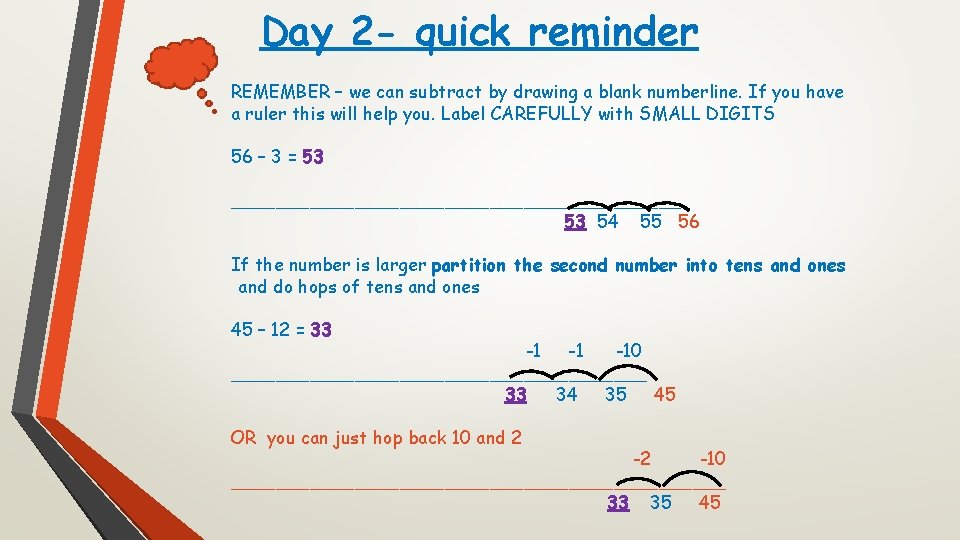 Day 2 - quick reminder REMEMBER – we can subtract by drawing a blank