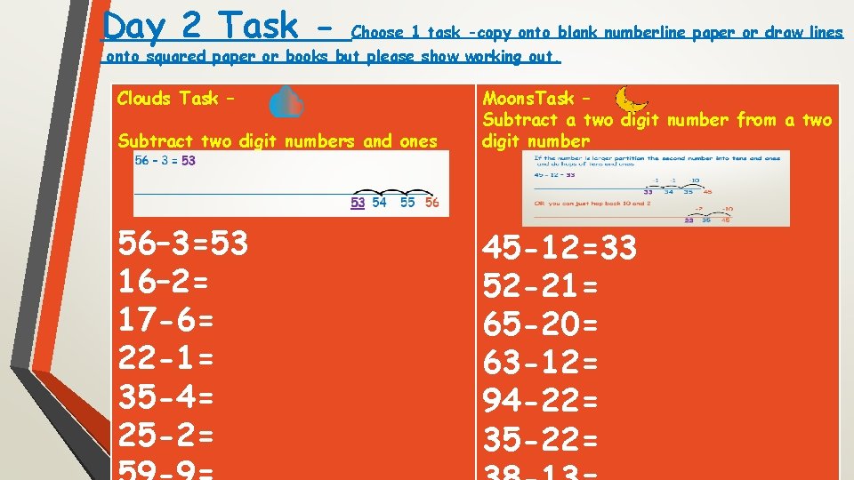 Day 2 Task - Choose 1 task -copy onto blank numberline paper or draw