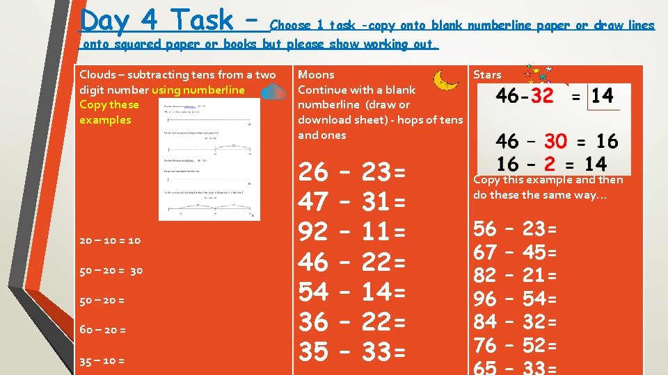 Day 4 Task – Choose 1 task -copy onto blank numberline paper or draw