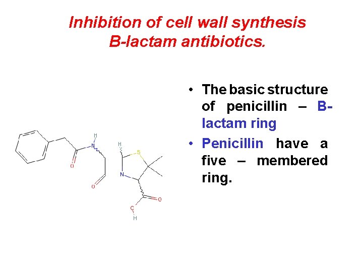 Inhibition of cell wall synthesis B-lactam antibiotics. • The basic structure of penicillin –