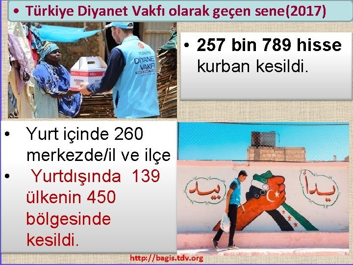  • Türkiye Diyanet Vakfı olarak geçen sene(2017) • 257 bin 789 hisse kurban