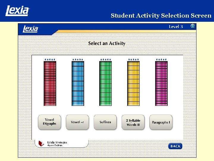 Student Activity Selection Screen 