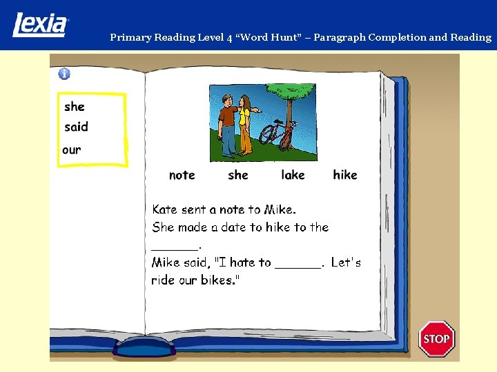 Primary Reading Level 4 “Word Hunt” – Paragraph Completion and Reading 