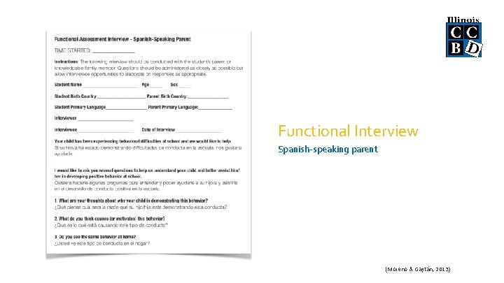 Functional Interview Spanish-speaking parent (Moreno & Gaytán, 2013) 