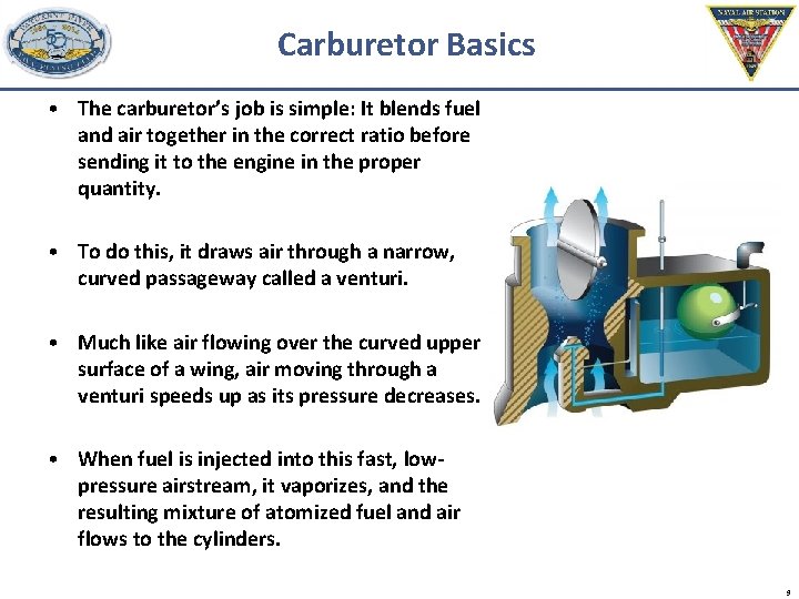 Carburetor Basics • The carburetor’s job is simple: It blends fuel and air together