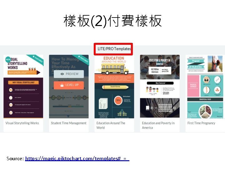 樣板(2)付費樣板 Source: https: //magic. piktochart. com/templates#_=_ 