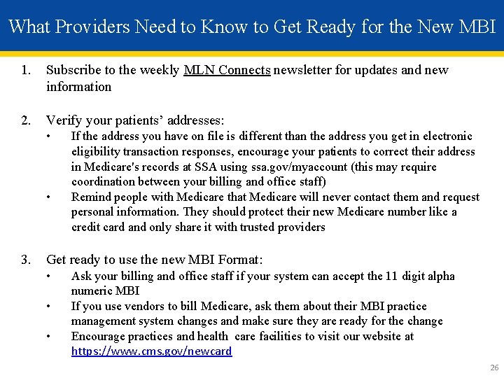 What Providers Need to Know to Get Ready for the New MBI 1. Subscribe