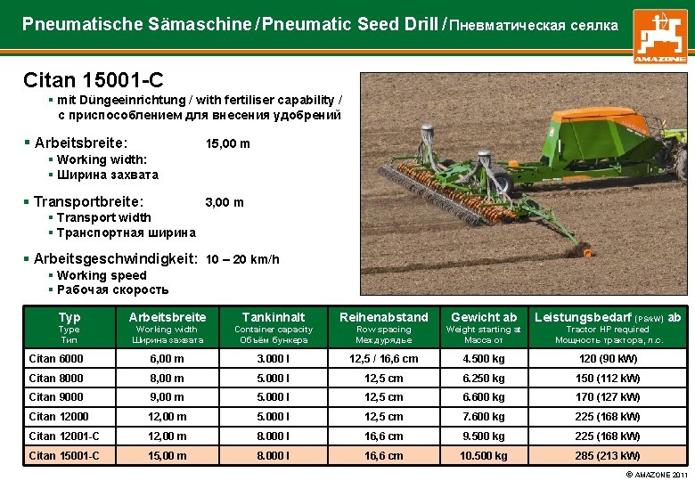 Pneumatische Sämaschine / Pneumatic Seed Drill / Пневматическая сеялка Citan 15001 -C § mit